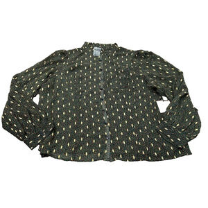 NWT Smak Parlour Womens Leopard Print Button Up Blouse Emerald Green Size 4X